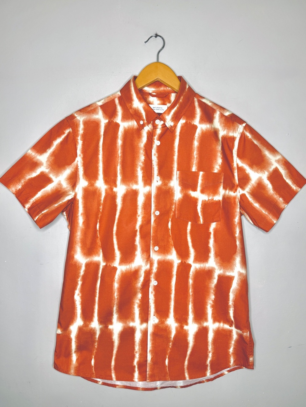 Saturdays New York City Orange & White Tie-Dye Short Sleeve Button-Up